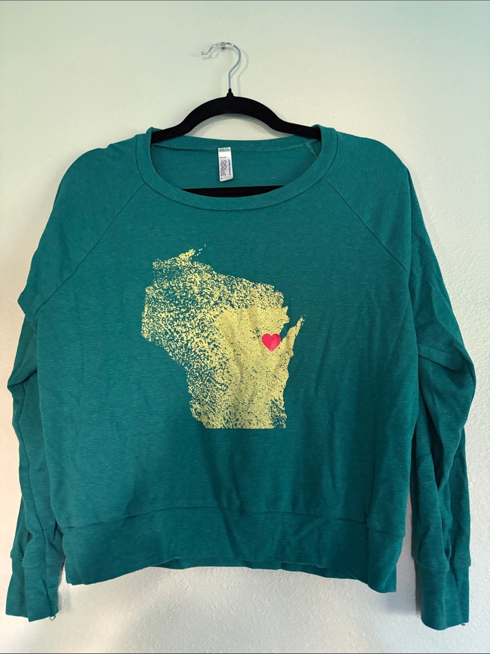 American Apparel Wisconsin Green Bay Love Crop Top Long Sleeve Small